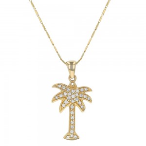 14K Yellow Gold 0.25 carat Diamonds Coconut Tree Pendant