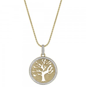 14K Yellow Gold 0.50 carat Diamonds TREE OF LIFE Medallion Necklace