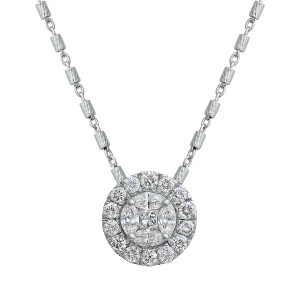14K White Gold 1.0 carat Marquise, Princess and Round Cut Diamonds Round Shape Fusion Necklace
