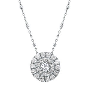 14K White Gold 1.0 carat Diamonds Halo Round Pendant