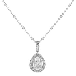 14K White Gold 0.65 carat Marquise, Pear, Princess and Round Cut Diamonds Pear Shape Fusion Necklace