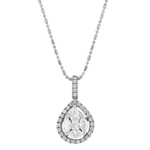 14K White Gold 1.0 carat Marquise, Pear, Princess and Round Cut Diamonds Pear Shape Fusion Necklace