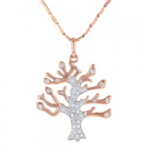 14K Rose Gold 0.25 carat Diamonds TREE OF LIFE Necklace