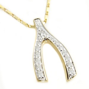 14K Yellow Gold 0.19 carat Diamonds Wishbone Necklace