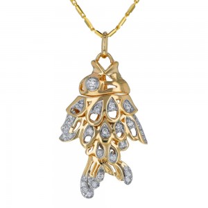 14K Yellow Gold 0.25 carat Diamonds Fish Pendant
