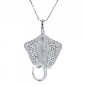 14K White Gold 0.15 carat Diamonds Stingray Pendant