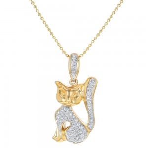 14K Yellow Gold 0.20 carat Diamonds Cat Pendant