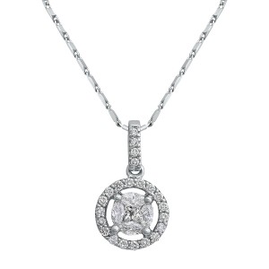 14K White Gold 0.55 carat Marquise, Princess and Round Cut Diamonds Round Shape Fusion Necklace