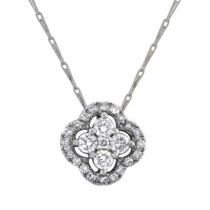 14K White Gold 0.50 carat Diamonds Halo Clover Pendant