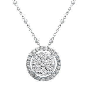 14K White Gold 1.0 carat Diamonds Halo Flower Round Pendant