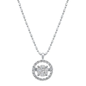 14K White Gold 0.50 carat Fusion Dancing Diamonds Round Halo Necklace