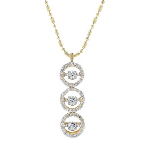 14K Yellow Gold 0.55 carat Dancing Diamonds Three Stone Necklace