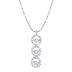 14K White Gold 0.55 carat Dancing Diamonds Three Stone Necklace