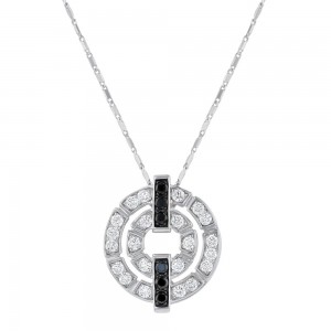 14K White Gold 0.9 carat Black and White Diamonds Geometric Circle Necklace