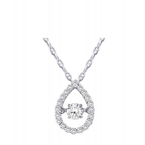 14K White Gold 0.30 carat Dancing Diamond Pear Shape Halo Necklace
