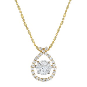 14K Yellow Gold 0.50 carat Fusion Dancing Diamonds Pear Shape Halo Necklace