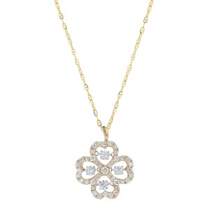 14K Yellow Gold 0.65 carat Dancing Diamonds Clover Necklace