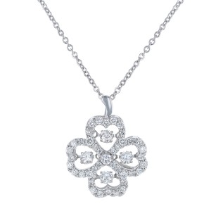 14K White Gold 0.65 carat Dancing Diamonds Clover Necklace