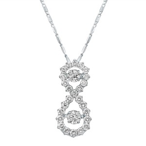 14K White Gold 1.00 carat Dual Dancing Diamonds Eight Figure Necklace
