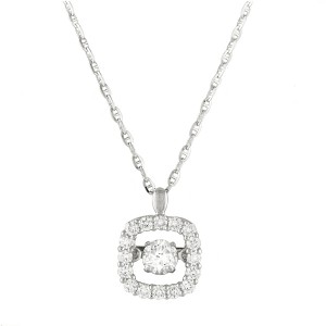 14K White Gold 0.50 carat Dancing Diamond Cushion Shape Halo Necklace