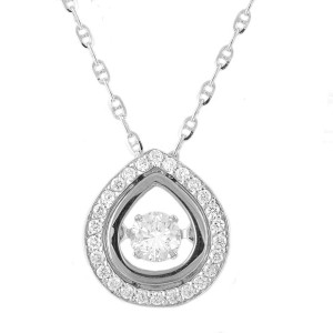 14K White Gold 0.30 carat Dancing Diamond Pear Shape Necklace