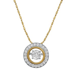 14K Two Tone Gold 0.75 carat Fusion Dancing Diamonds Round Shape Halo Necklace