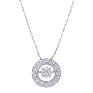 14K White Gold 0.75 carat Fusion Dancing Diamonds Round Shape Halo Necklace