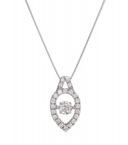 14K White Gold 0.40 carat Dancing Diamond Tear Drop Shape Halo Necklace