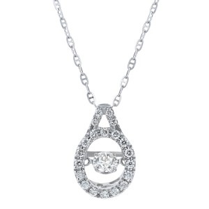 14K White Gold 0.38 carat Dancing Diamond Pear Shape Halo Necklace