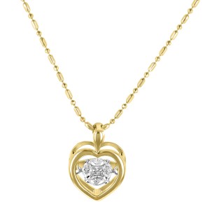 14K Yellow Gold 0.22 carat Fusion Pulsating Diamonds Heart Shape Necklace