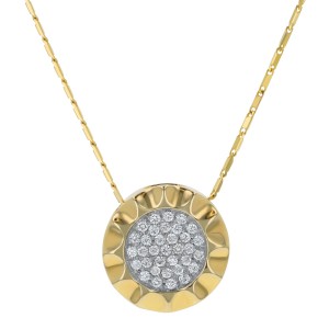 14K Yellow Gold 0.50 carat Diamonds Hammered Pave Round Pendant