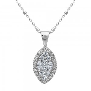 14K White Gold 0.75 carat Fancy Cut Diamonds Marquise Shape Necklace