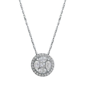 14K White Gold 0.95 carat Marquise, Princess and Round Cut Diamonds Round Shape Fusion Necklace