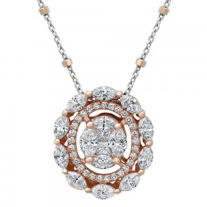 14K Rose Gold 1.6 carats Fancy Cut Diamonds Oval Shape Necklace