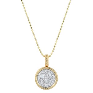 14K Yellow Gold 0.30 carat Diamonds Pave Hammered Round Pendant
