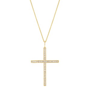 14K Yellow Gold 0.17 carat Diamonds Dainty Cross Pendant