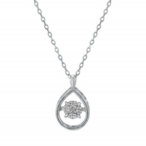14K White Gold 0.31 carat Fusion Dancing Diamonds Pear Shape Necklace