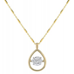 14K Yellow Gold 0.32 carat Fusion Dancing Diamonds Pear Shape Necklace