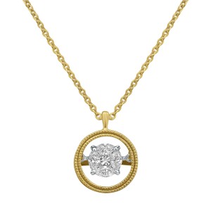 14K Yellow Gold 0.30 carat Fusion Dancing Diamonds Round Shape Necklace