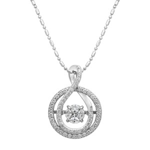 14K White Gold 0.75 carat Fusion Dancing Diamonds Halo Necklace