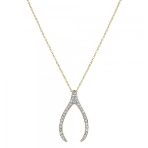 14K Yellow Gold 0.50 carat Diamonds WISHBONE Necklace