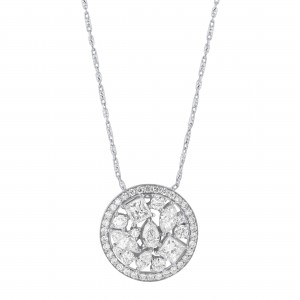 14K White Gold 1.65 carats Fancy Diamonds Round Necklace