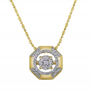 14K Yellow Gold 0.50 carat Fusion Dancing Diamonds Octagon Shape Necklace