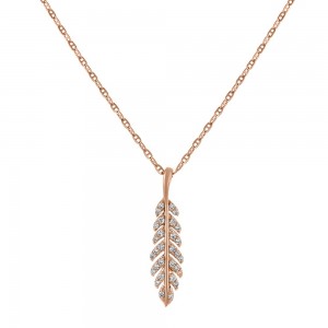 14K Rose Gold 0.12 carat Diamonds Dainty Feather Necklace