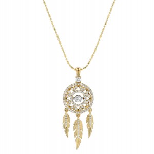 14K Yellow Gold 0.70 carat Dancing Diamond Dreamcatcher Necklace