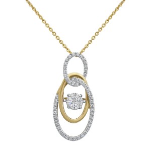 14K Yellow Gold 0.50 carat Fusion Dancing Diamonds Entwined Oval Shapes Necklace