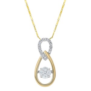 14K Yellow Gold 0.50 carat Fusion Dancing Diamonds Entwined Pear Shapes Necklace