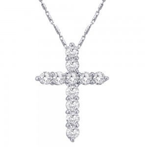 14K White Gold 1.20 carat Diamonds Cross Pendant