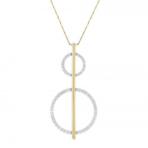 14K Yellow Gold 0.75 carat Diamonds Geometric Circles Necklace