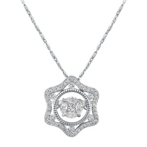 14K White Gold 0.70 carat Fusion Dancing Diamonds Star Shape Halo Necklace